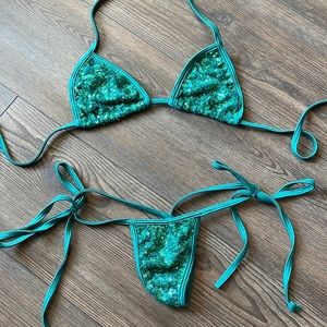 Green teal sequin bikini stripper new outfit clubwear club
